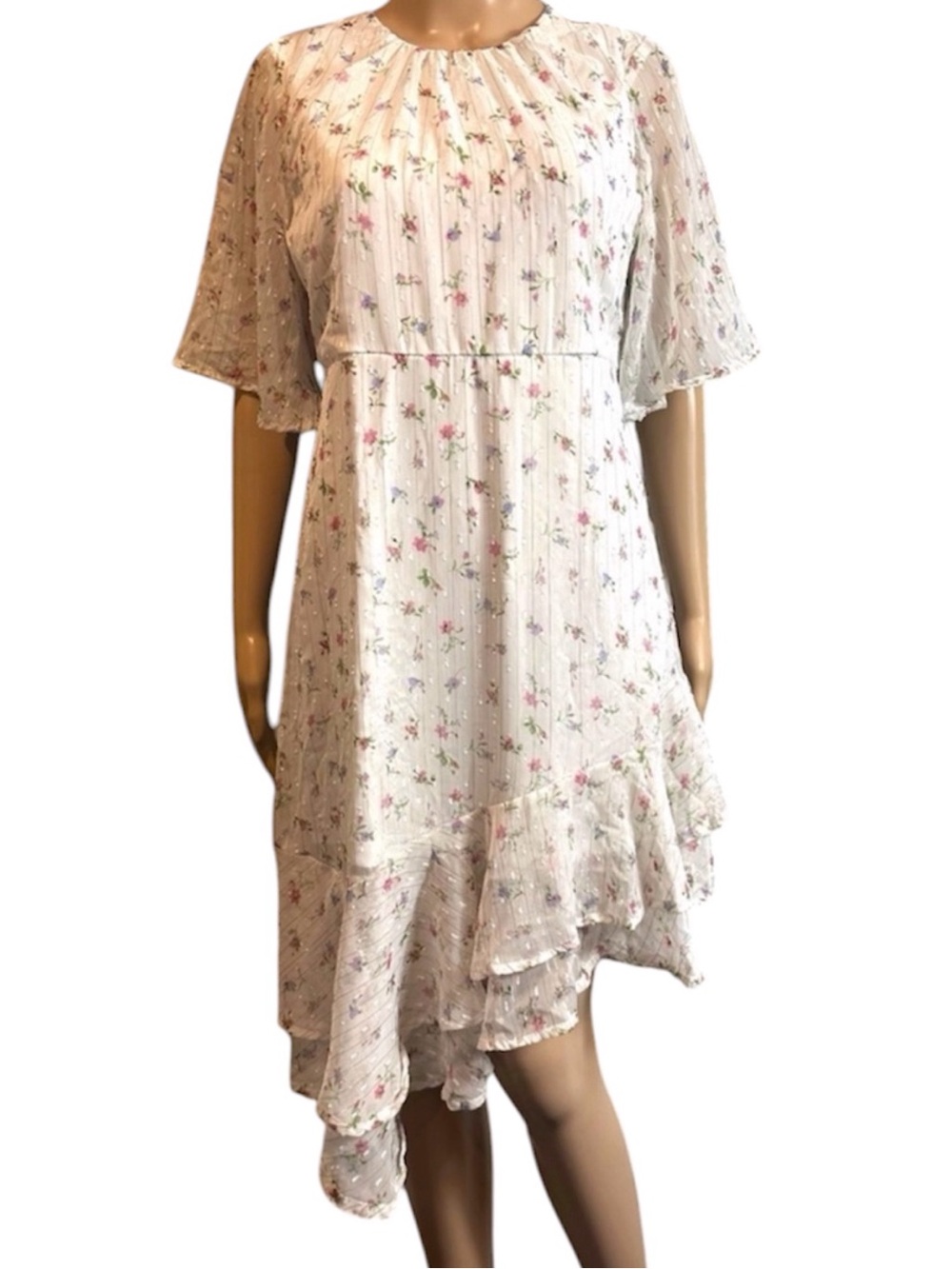 Fratini Floral Sheer Overlay Cottagecore Dress FLAW READ